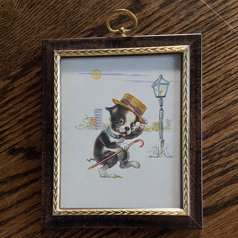 Vintage Black and Gold Framed Puppy Print